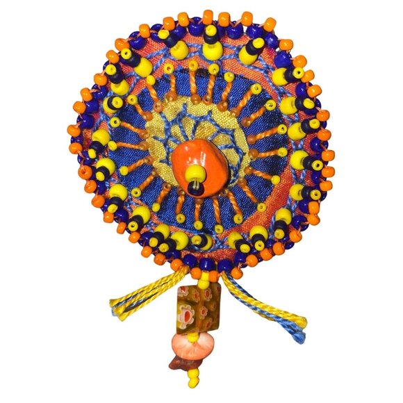 Handmade Bead Brooch Pin Women Round Orange Blue Yellow - Picture 1 of 2
